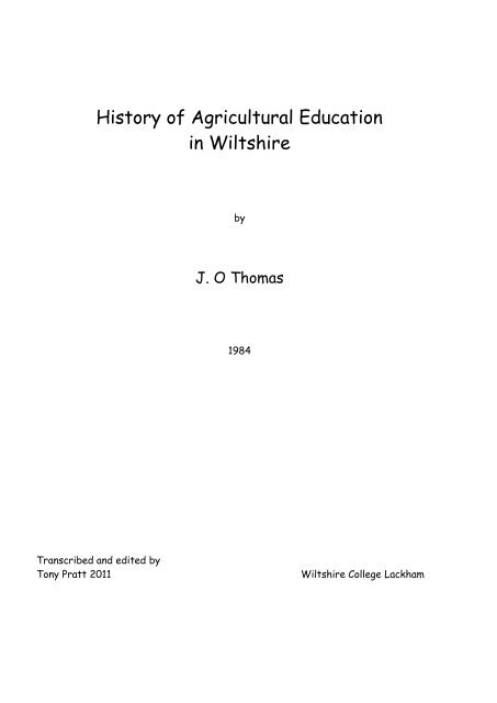 History of Agricultural Education in Wiltshire - Lackham Countryside ...