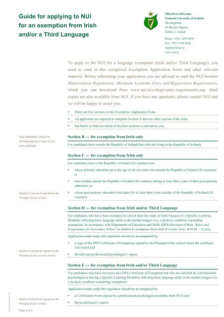 Guide for applying to NUI for an exemption from Irish and/or a 