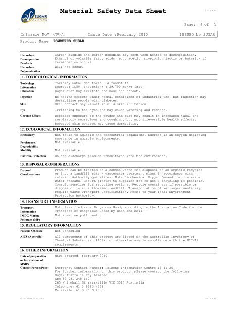 Material Safety Data Sheet - Sugar Australia