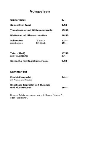 Kleine Karte - Restaurant zur Rose, Oberembrach