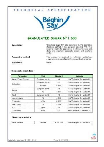 Crystal Sugar N 1 600 - Signet Chemical Corporation