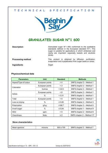 Crystal Sugar N 1 600 - Signet Chemical Corporation