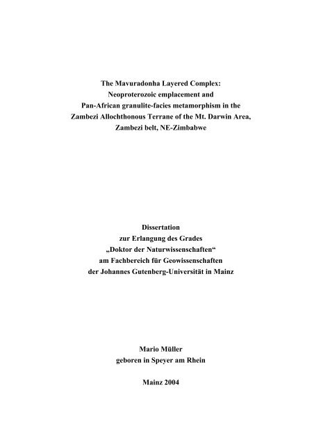 The Mavuradonha Layered Complex: Neoproterozoic ... - ArchiMeD