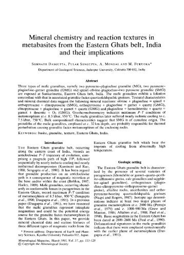 Mineral chemistry and reaction textures in metabasites from the ...