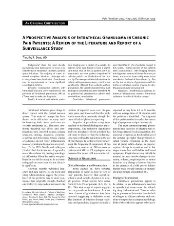 A Prospective Analysis of Intrathecal Granuloma in ... - Pain Physician