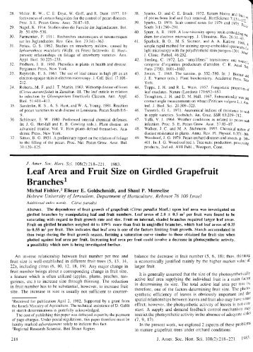 Leaf Area and Fruit Size on Girdled Grapefruit Branches1
