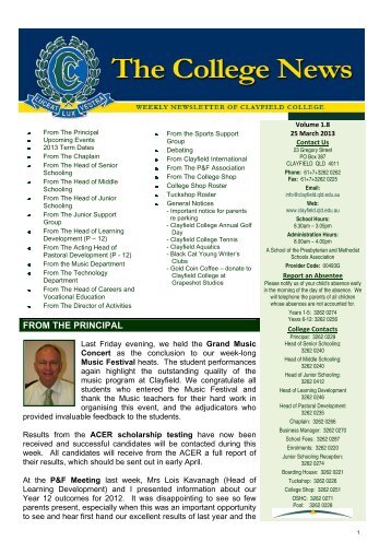 2013 Newsletter Vol 1.8 - Clayfield College