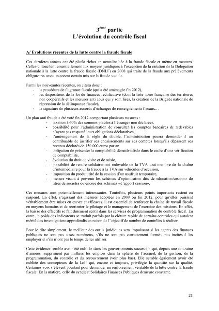Rapport du syndicat national Solidaires Finances Publiques