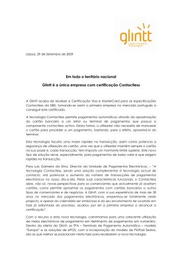 Glintt a 1ª empresa Portuguesa com certificação Contactless