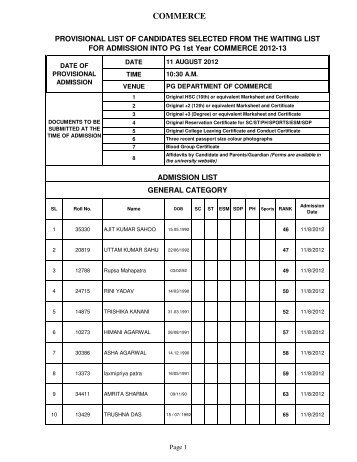 commerce first waiting admission on 11/08/12 - Ravenshaw University