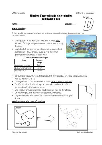 Situation d'apprentissage et d'évaluation La glissade d'eau Voici un ...