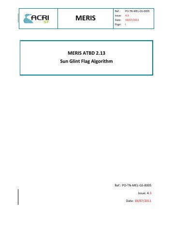 MERIS ATBD 2.13 Sun Glint Flag Algorithm