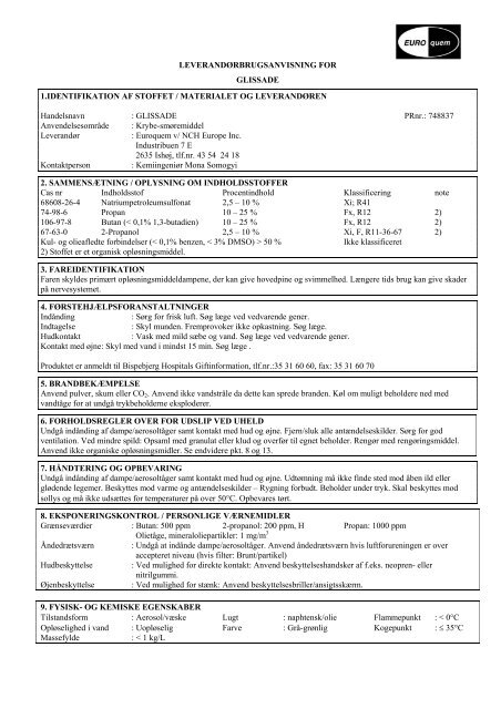 Glissade - NCH Europe Inc., Danmark