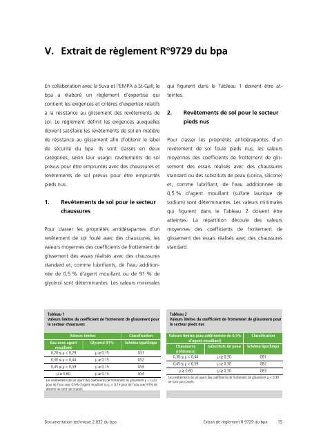 Liste dexigences: revêtements de sol - BfU