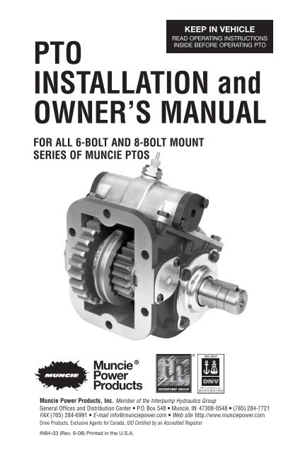 PTO INSTALLATION and OWNER'S MANUAL - Muncie Power ...