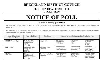 BRECKLAND DISTRICT COUNCIL ELECTION OF A COUNCILLOR ...