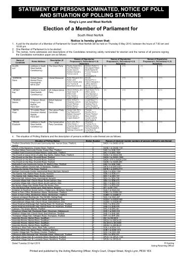 Statement Of Persons Nominated - Borough Council of King's Lynn ...