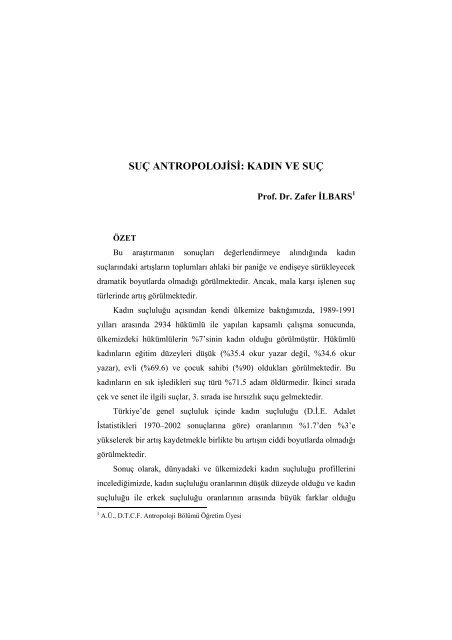 suç antropolojisi - Ankara Üniversitesi Dergiler Veritabanı