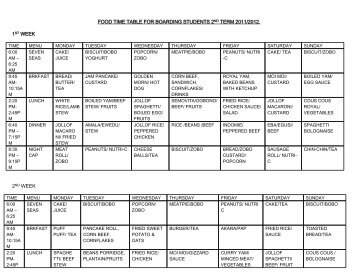 food time table for boarding students 2nd term 2011/2012. 1st week ...