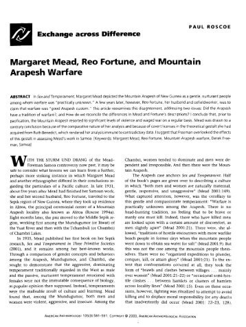 Margaret Mead, Reo Fortune, and Mountain Arapesh Warfare