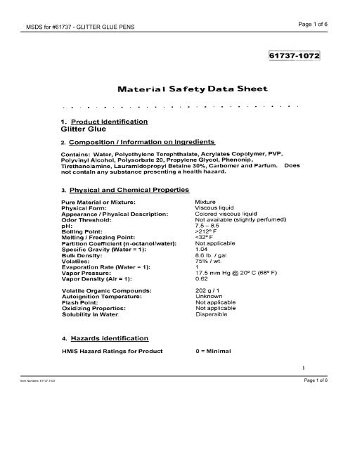 MSDS for #61737 - GLITTER GLUE PENS - Dick Blick