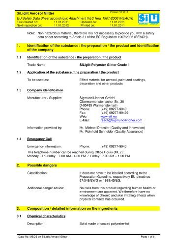 MSDS en SiLiglit Aerosol-Glitter - Sigmund Lindner GmbH