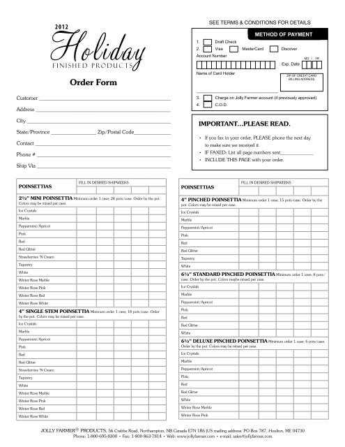 Holiday Finished Order Form - Jolly Farmer