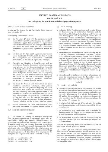 Beschluss 2010/232/GASP des Rates vom 26 ... - Ausfuhrkontrolle