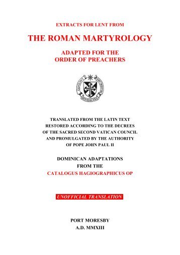 Roman Martyrology with Dominican Supplement for Lent 2013