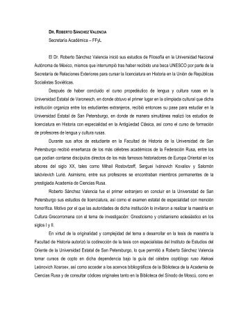 Secretaría Académica – FFyL El Dr. Roberto Sánchez Valencia ...