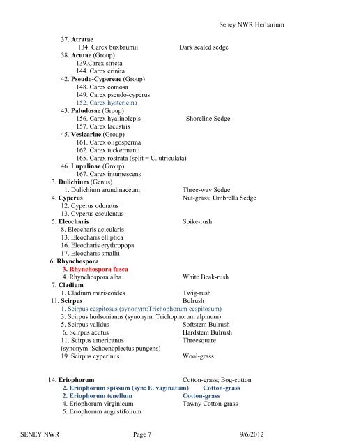 SENEY NWR HERBARIUM