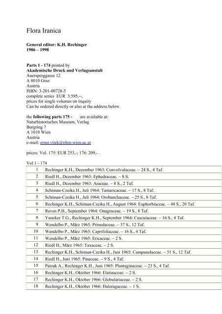 Flora Iranica parts 1 - 174 - Naturhistorisches Museum Wien