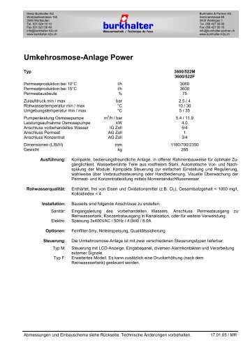 Umkehrosmose-Anlage Power - Burkhalter AG