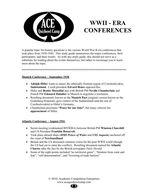 Wwii Era Conferences Ace Quiz Bowl Camps