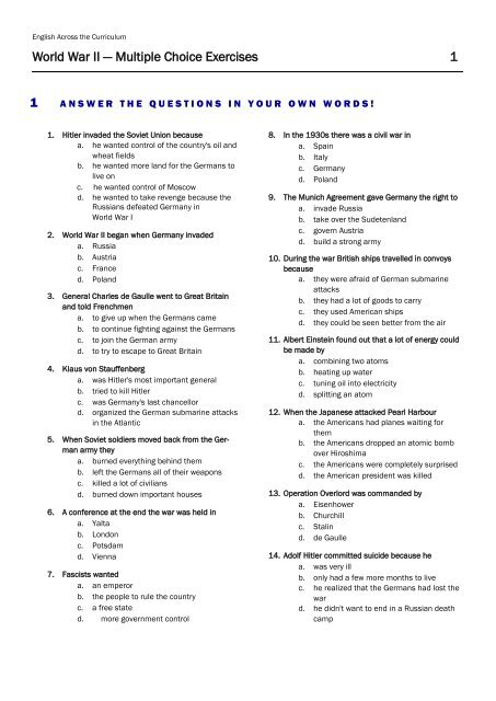 World War II — Multiple Choice Exercises 1 1 - English-Online