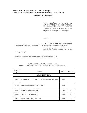 Resultado final concurso- Edital 003/2010 - Prefeitura Municipal de ...