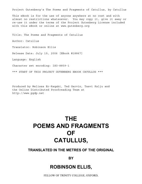 The Project Gutenberg eBook of The Poems and Fragments of ...