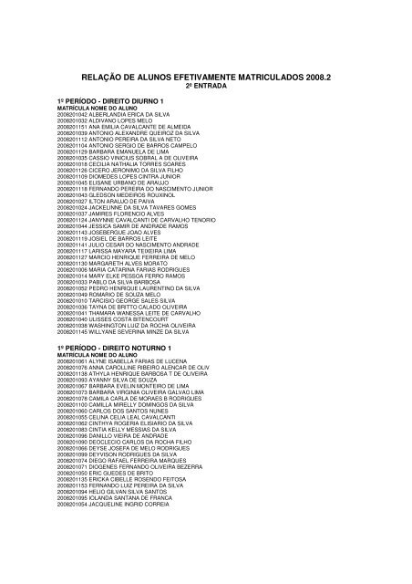 relação de alunos efetivamente matriculados 2008.2 - Asces