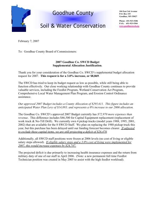 Soil and Water Request - Goodhue County