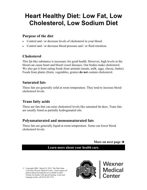 Heart Healthy Diet Low Fat Low Cholesterol Low Sodium Diet