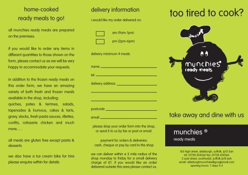 Ready Meals Order Form - Munchies Aldeburgh