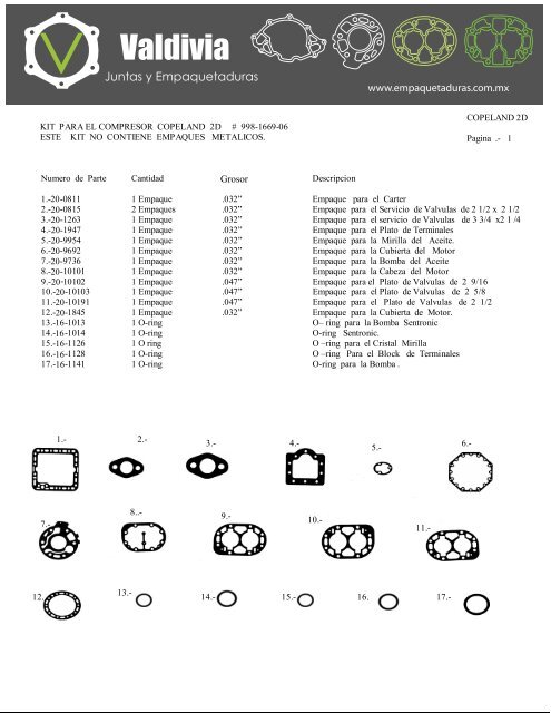 Catalogo en español - Juntas y Empaquetaduras Valdivia