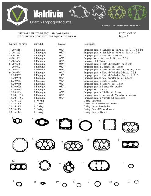 Catalogo en español - Juntas y Empaquetaduras Valdivia