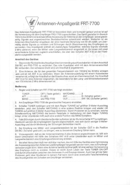 RigPix Database - Accessories - Yaesu FRT-7700