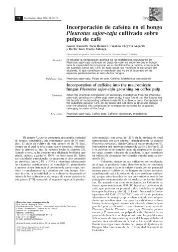 Incorporación de cafeína en el hongo Pleurotus sajor-caju cultivado ...