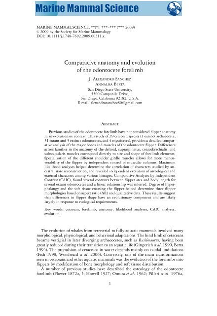 Comparative anatomy and evolution of the odontocete forelimb