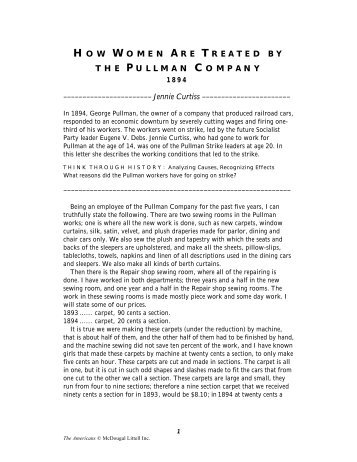 How Women Are Treated by the Pullman Company - ClassZone