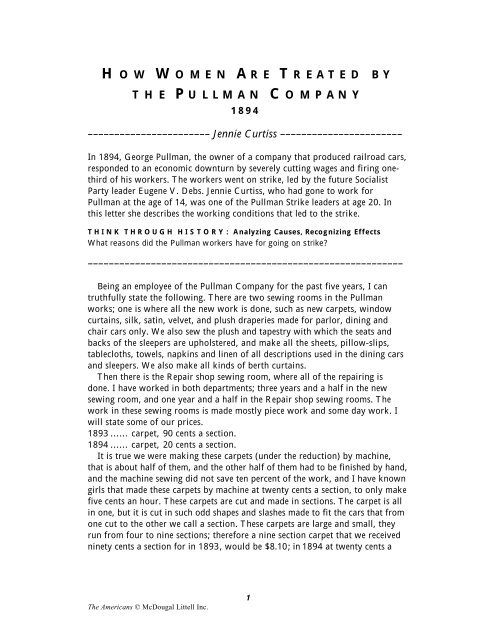 How Women Are Treated by the Pullman Company - ClassZone