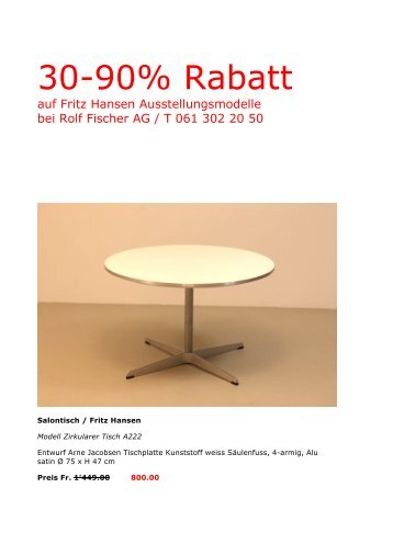 PDF Fritz Hansen Sonderverkauf 30% - Rolf Fischer AG