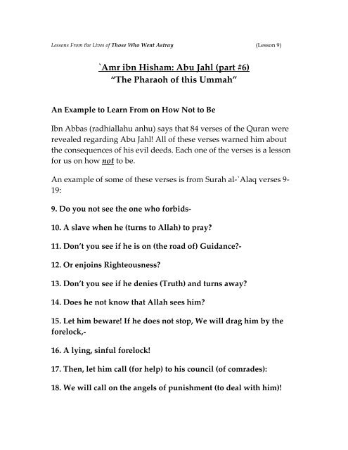 `Amr ibn Hisham Abu Jahl (part 6) “The Pharaoh of this Ummah”